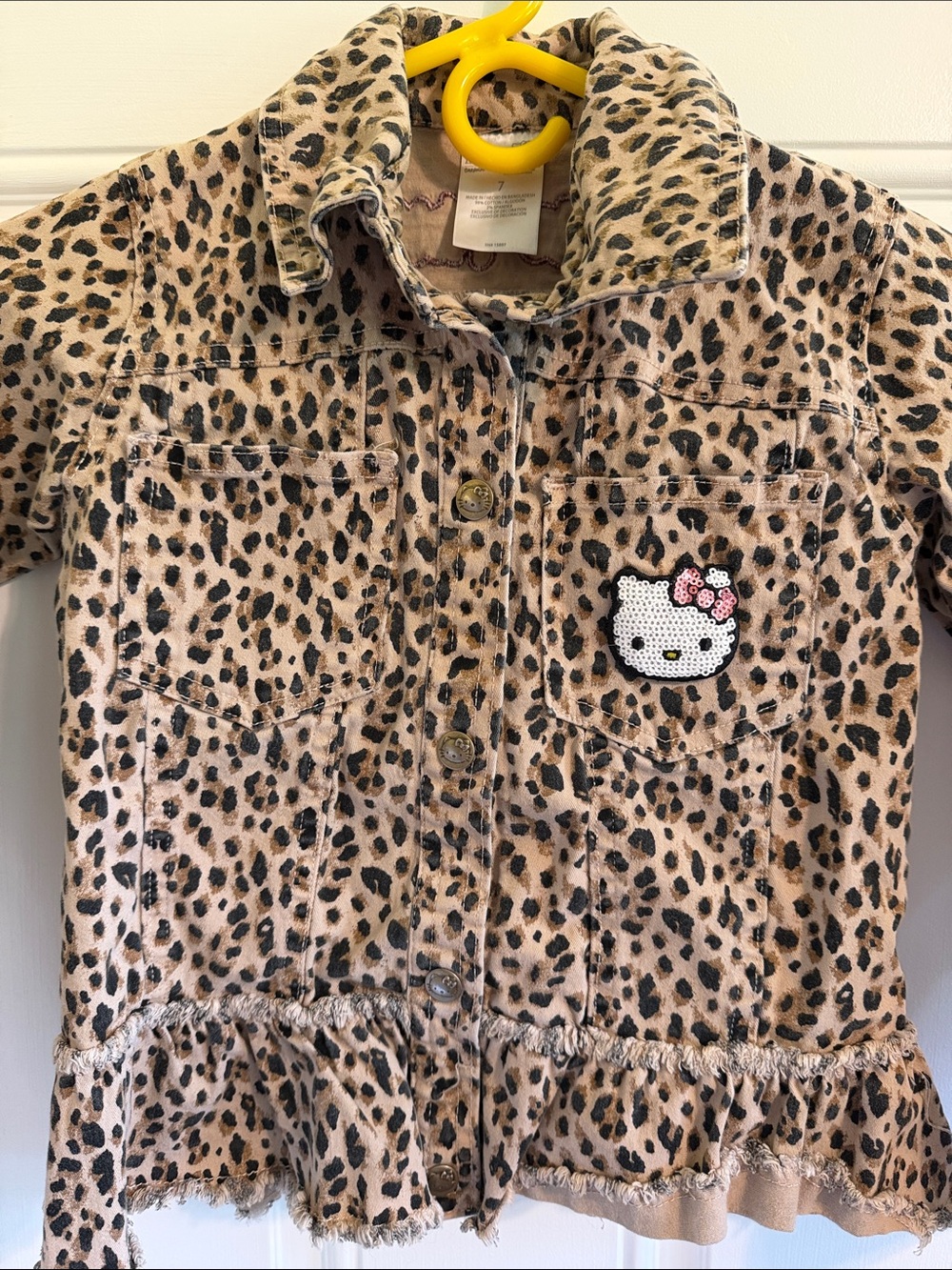 Hello Kitty Leopard Print Jean Jacket in Tan and Black